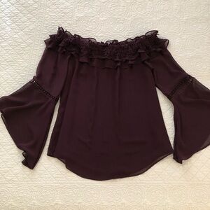 Frank Lyman Design layered off shoulder sheer bell sleeves top blouse. Size 12.